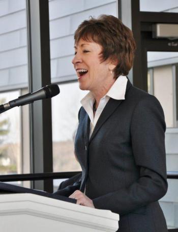 Sen. Susan Collins addresses a crowd of more than 350 people BEN BULKELEY/Boothbay Register