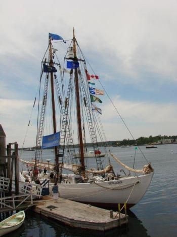 The "Bowdoin" tied up at Boothbay Harbor Shipyard during last year's Windjammer Days festival. File photo