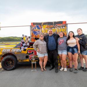 Joe Harriman and family gather in Victory Lane following his first career win at Wiscasset Speedway. Jasen Dickey photo Joe Harriman and family gather in Victory Lane following his first career win at Wiscasset Speedway. Jasen Dickey photo