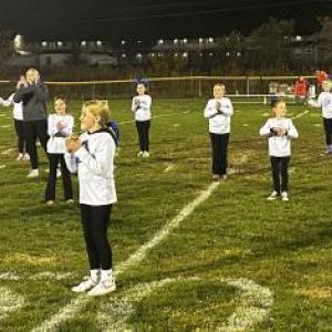 The Little Seahawk cheerleaders, under the instruction of the BRHS cheerleaders, line up for their performance. KEVIN BURNHAM/Boothbay Register The Mini Seahawk cheerleaders, under the instruction of the BRHS cheerleaders, line up for their performance. KEVIN BURNHAM/Boothbay Register.